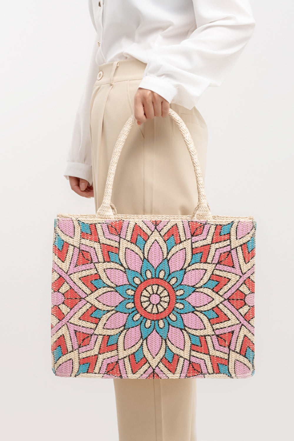 Flower Straw Weave Tote Bag