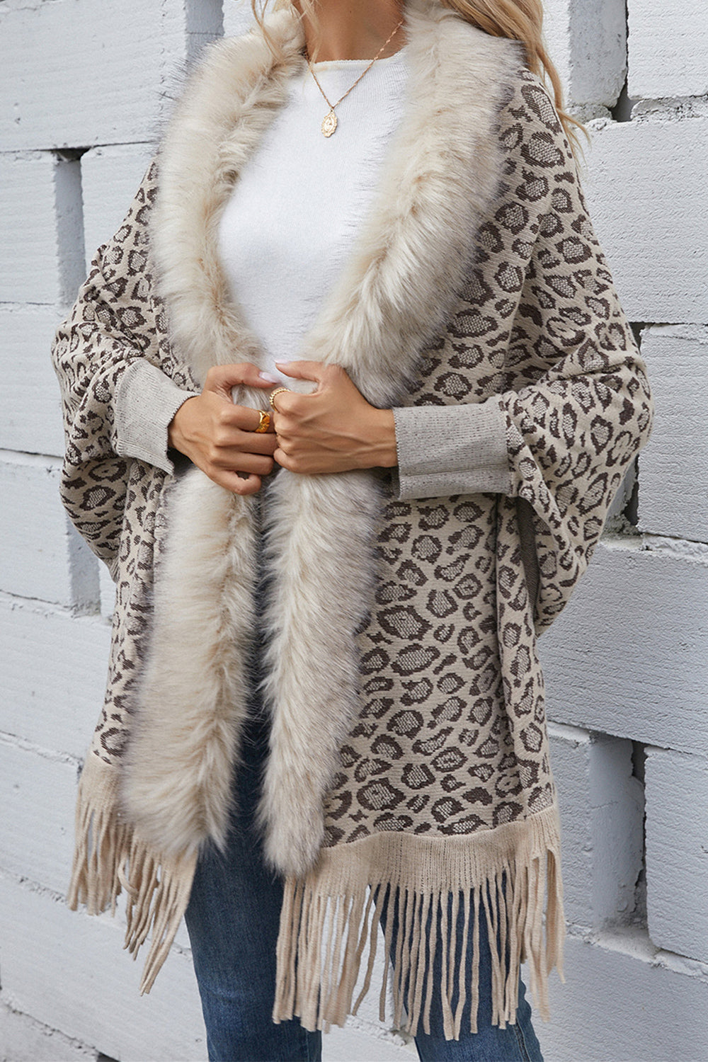 Leopard Fringe Detail Poncho