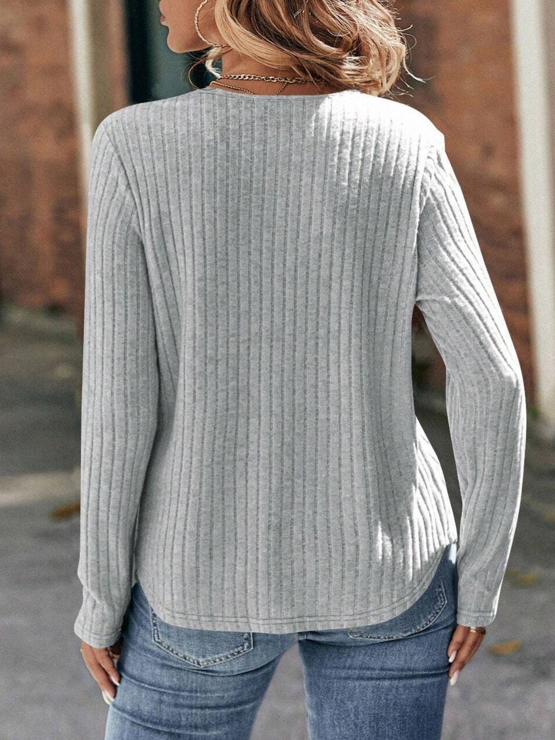 Round Neck Ribbed Long Sleeve T-Shirt