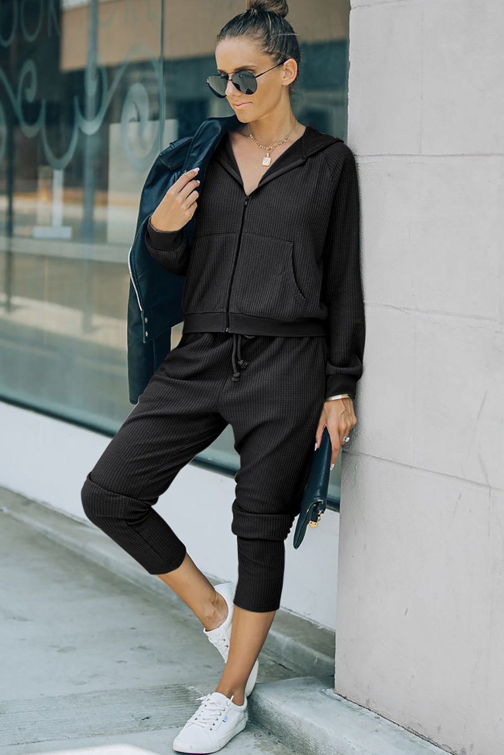 Zip-Up Long Sleeve Top and Pants Set