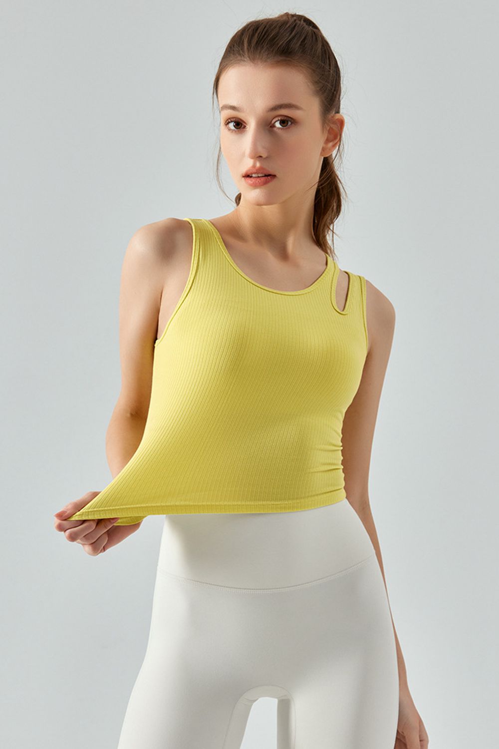 Ribbed Round Neck Sports Tank Top