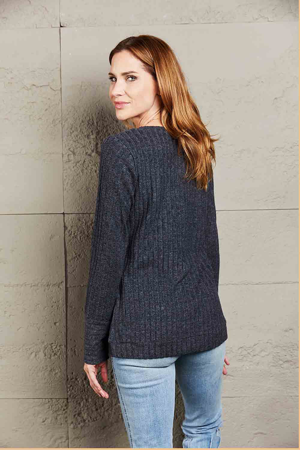 Double Take V-Neck Long Sleeve Ribbed Top