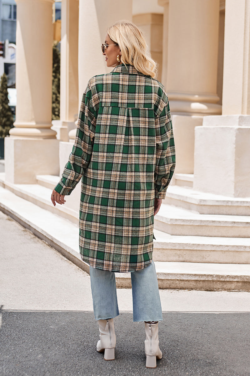 Plaid Collared Neck Long Sleeve Shirt