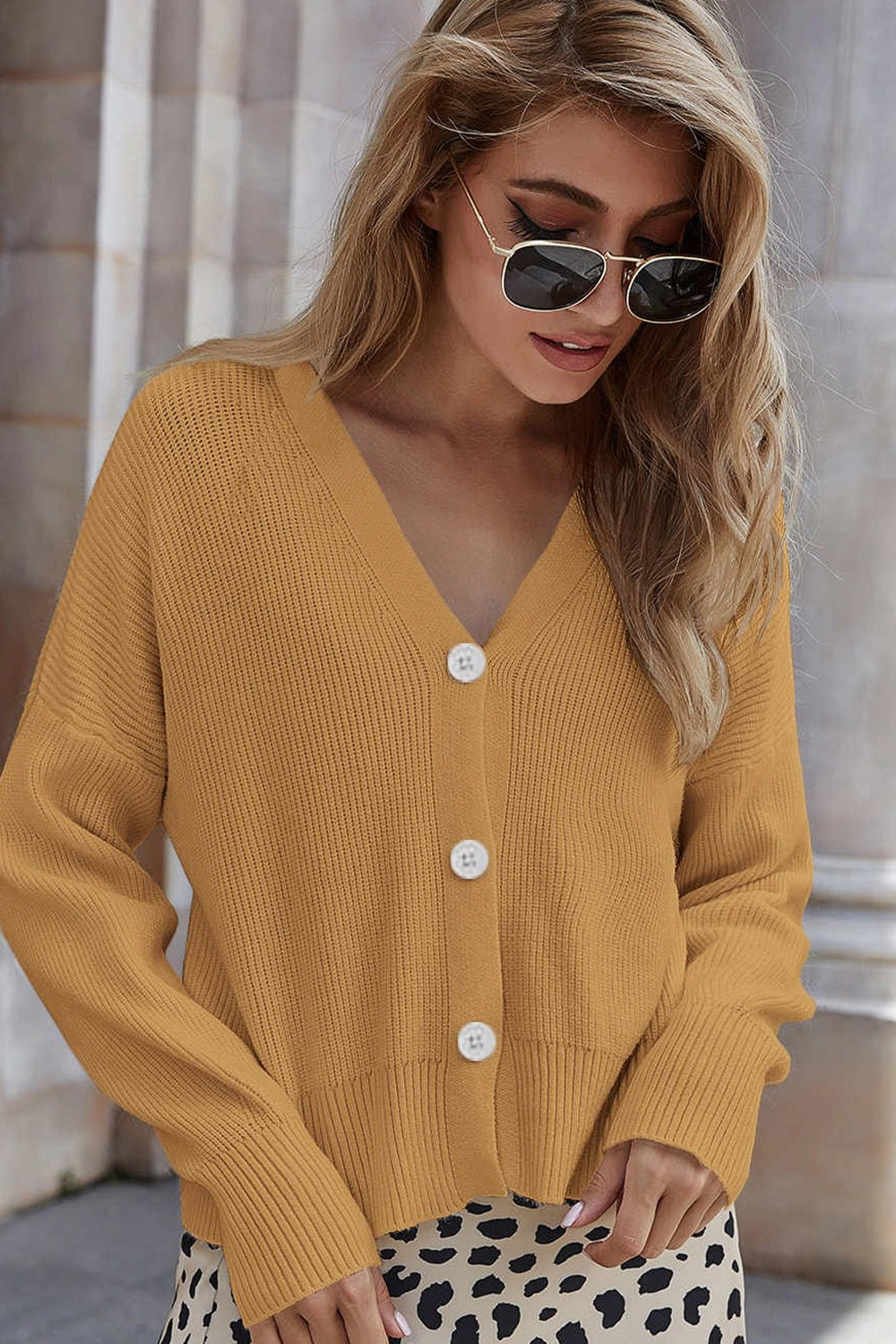 V-Neck Dropped Shoulder Cardigan