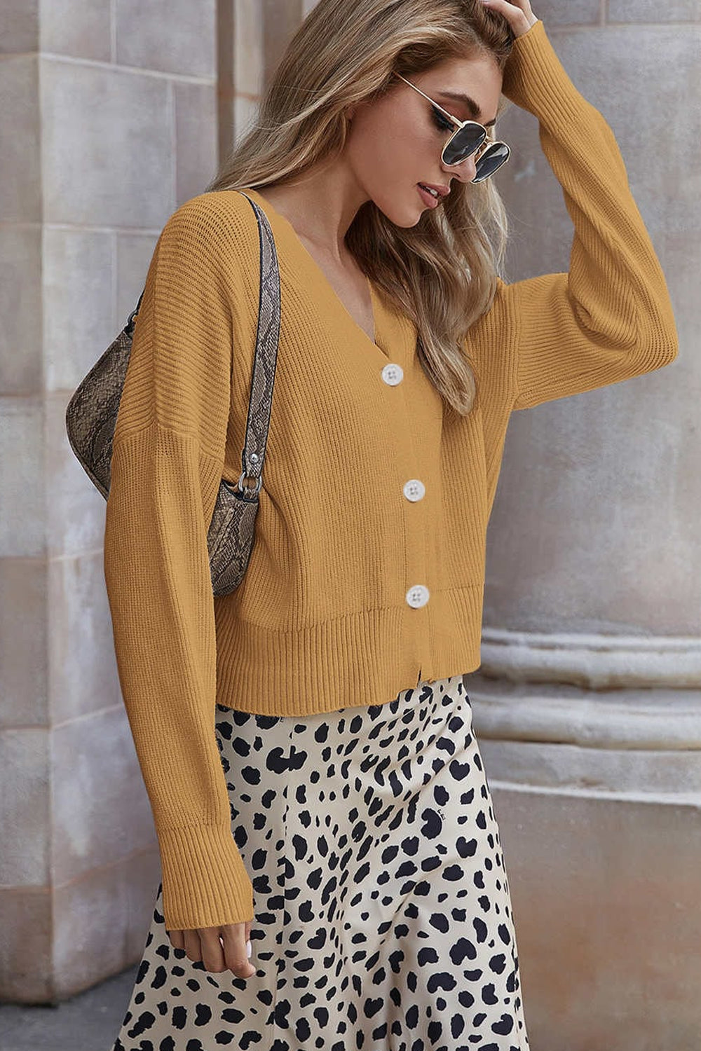 V-Neck Dropped Shoulder Cardigan