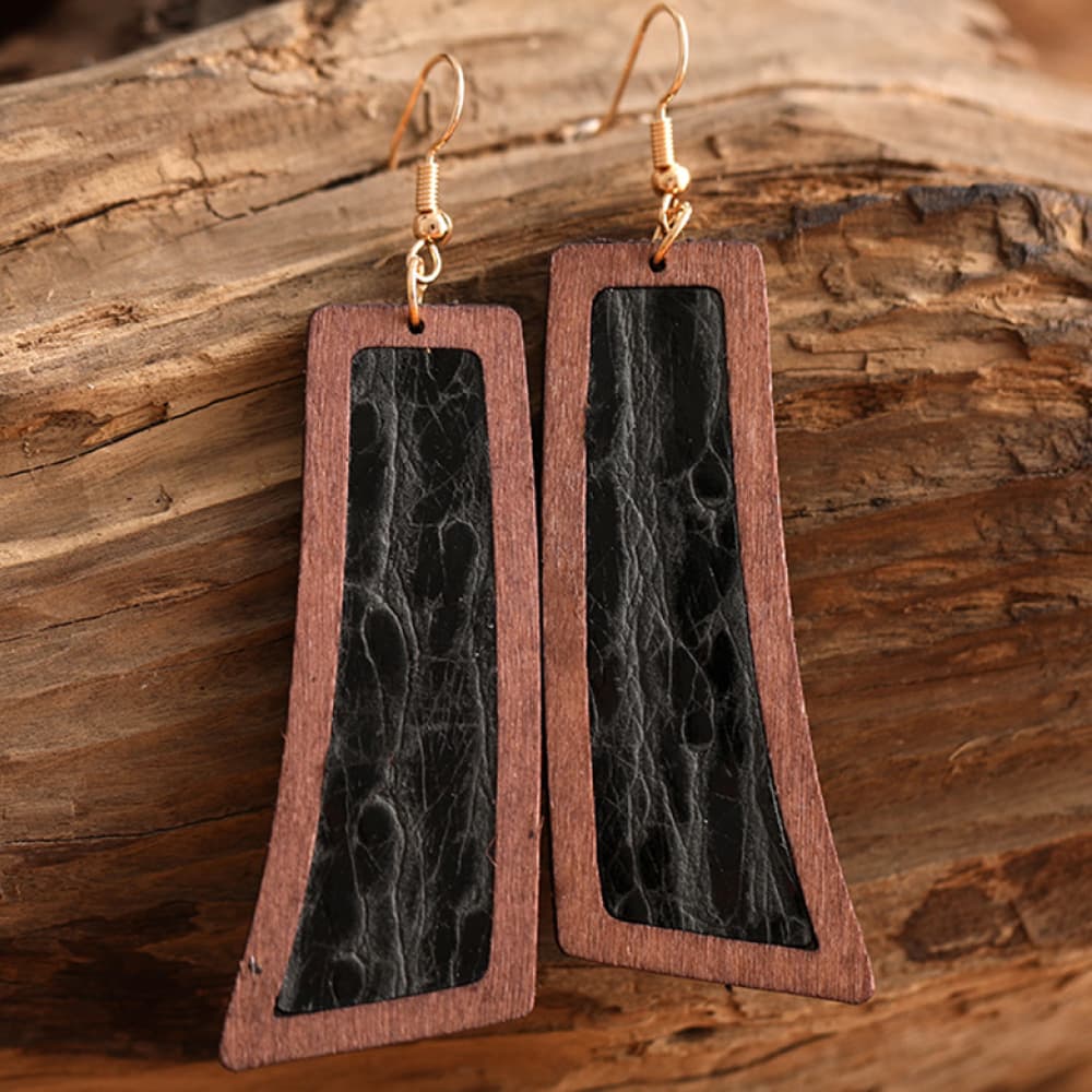 Geometrical Shape Wooden Dangle Earrings